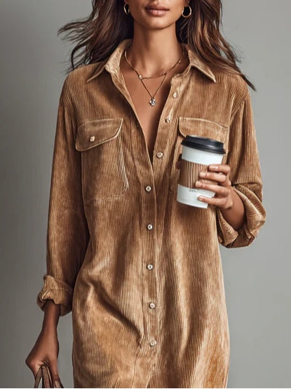 Sienna — Soft Corduroy Button-Up Midi Dress