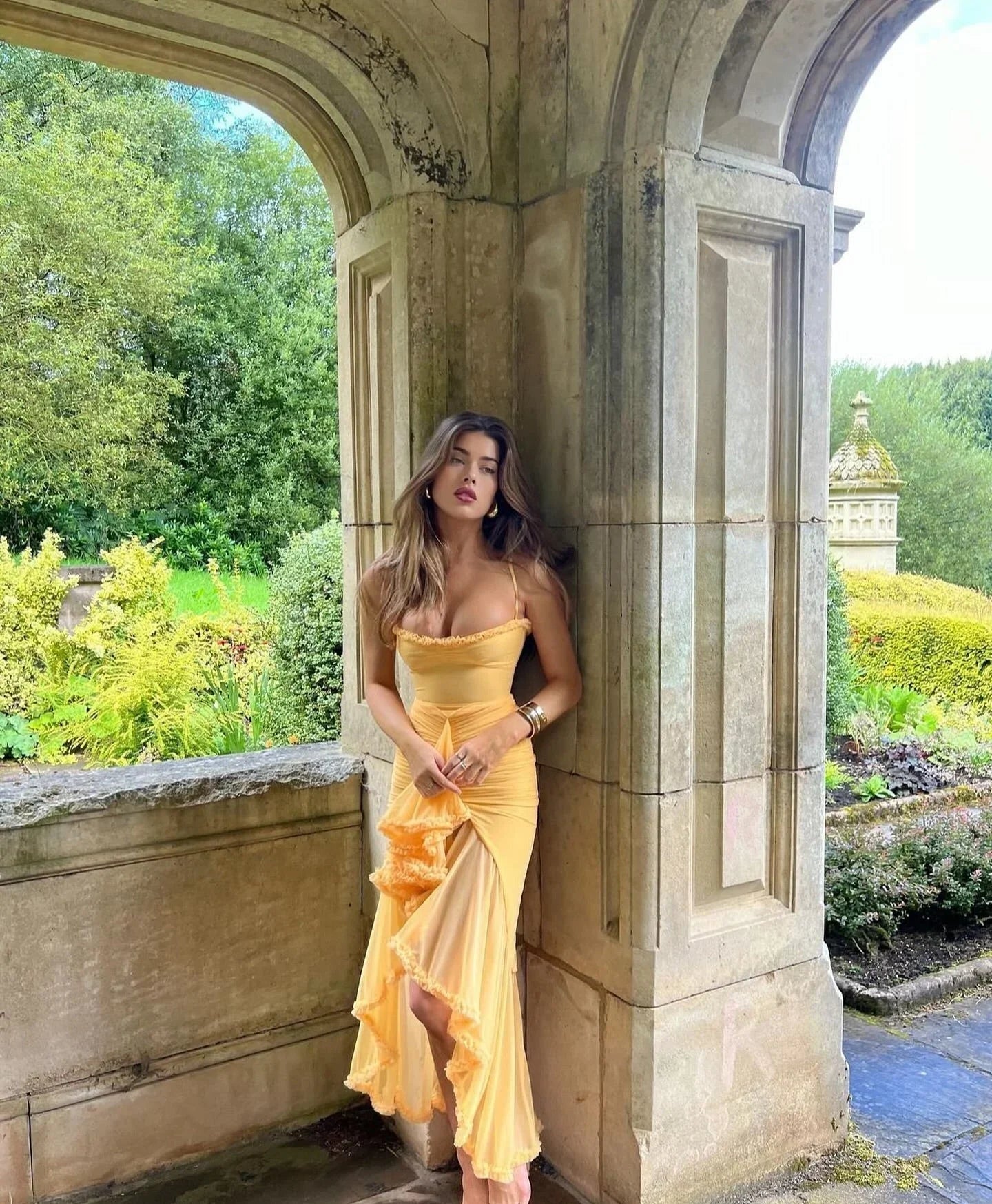 Alexis - Women’s Fitted Midi Dress with Ruffled Details