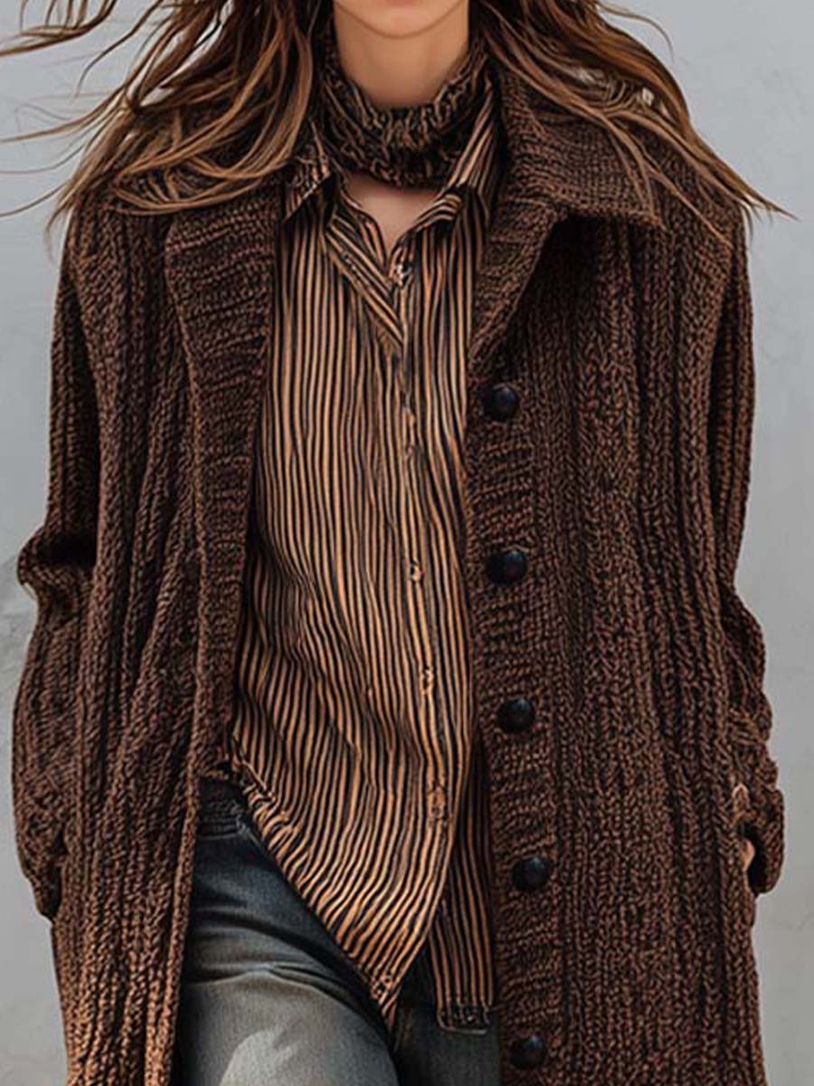 Vintage Brown Knit Maxi Coat