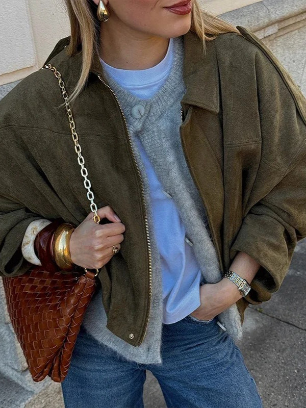 Carina | Suede Edge Bomber Jacket Series