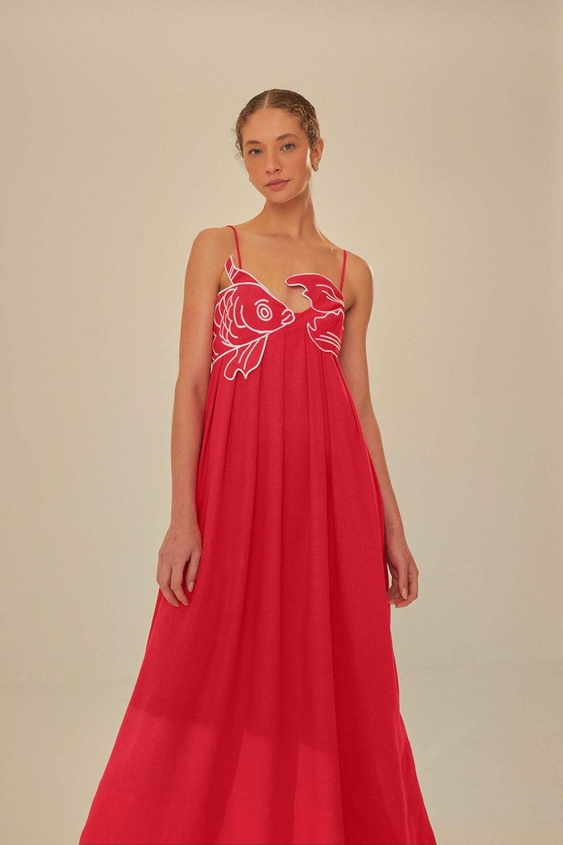 Audrey - Goldfish Embroidered Maxi Slip Dress