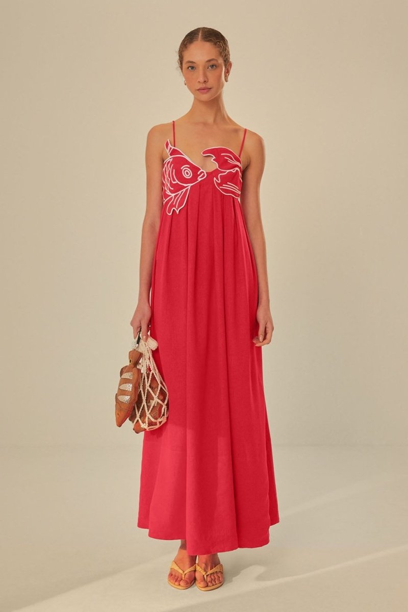 Audrey - Goldfish Embroidered Maxi Slip Dress