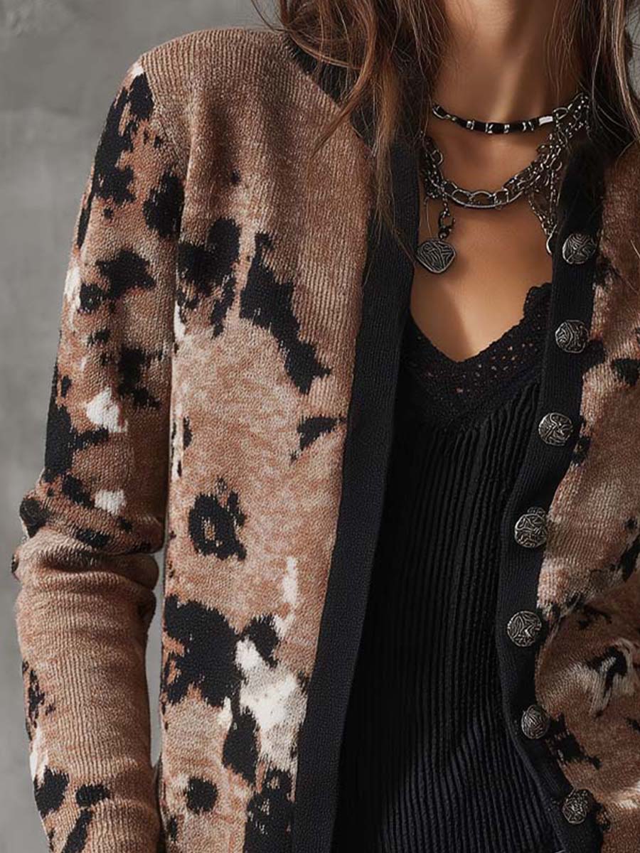 Vintage Cowhide Pattern Knit Cardigan