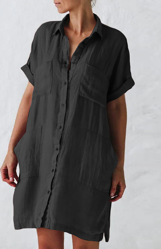 Jillian - Button-Down Shirt Dress with Lapel Collar and Pockets (Plus Size Available)