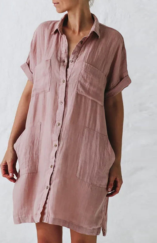 Jillian - Button-Down Shirt Dress with Lapel Collar and Pockets (Plus Size Available)