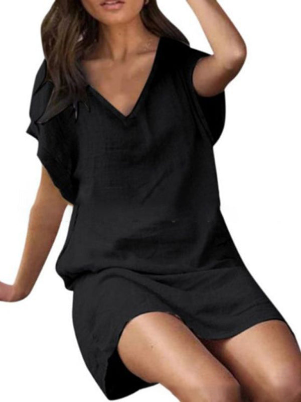 Nellie - V-Neck Dress with Short Sleeves and Loose Fit (Plus Size Available)