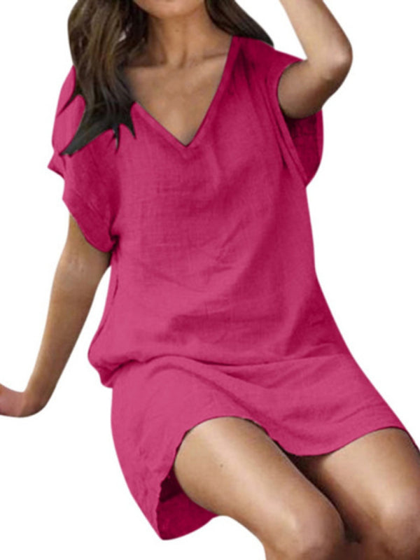 Nellie - V-Neck Dress with Short Sleeves and Loose Fit (Plus Size Available)