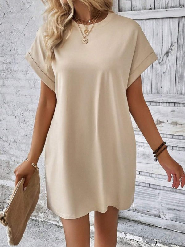 Aspen - Loose Fit Pocket Dress with Round Neck and Short Sleeves