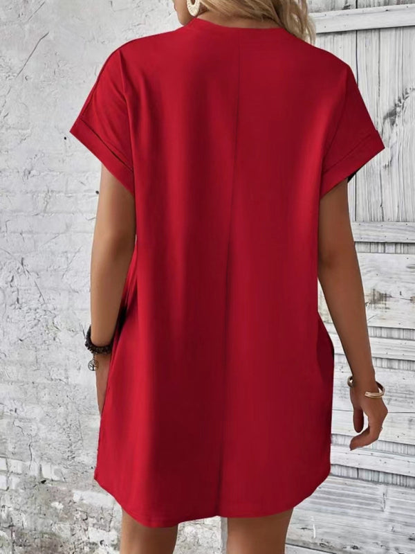 Aspen - Loose Fit Pocket Dress with Round Neck and Short Sleeves