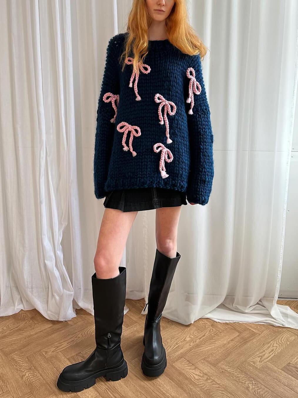 Amaris - Exquisite Bow Crew Neck Loose Sweater