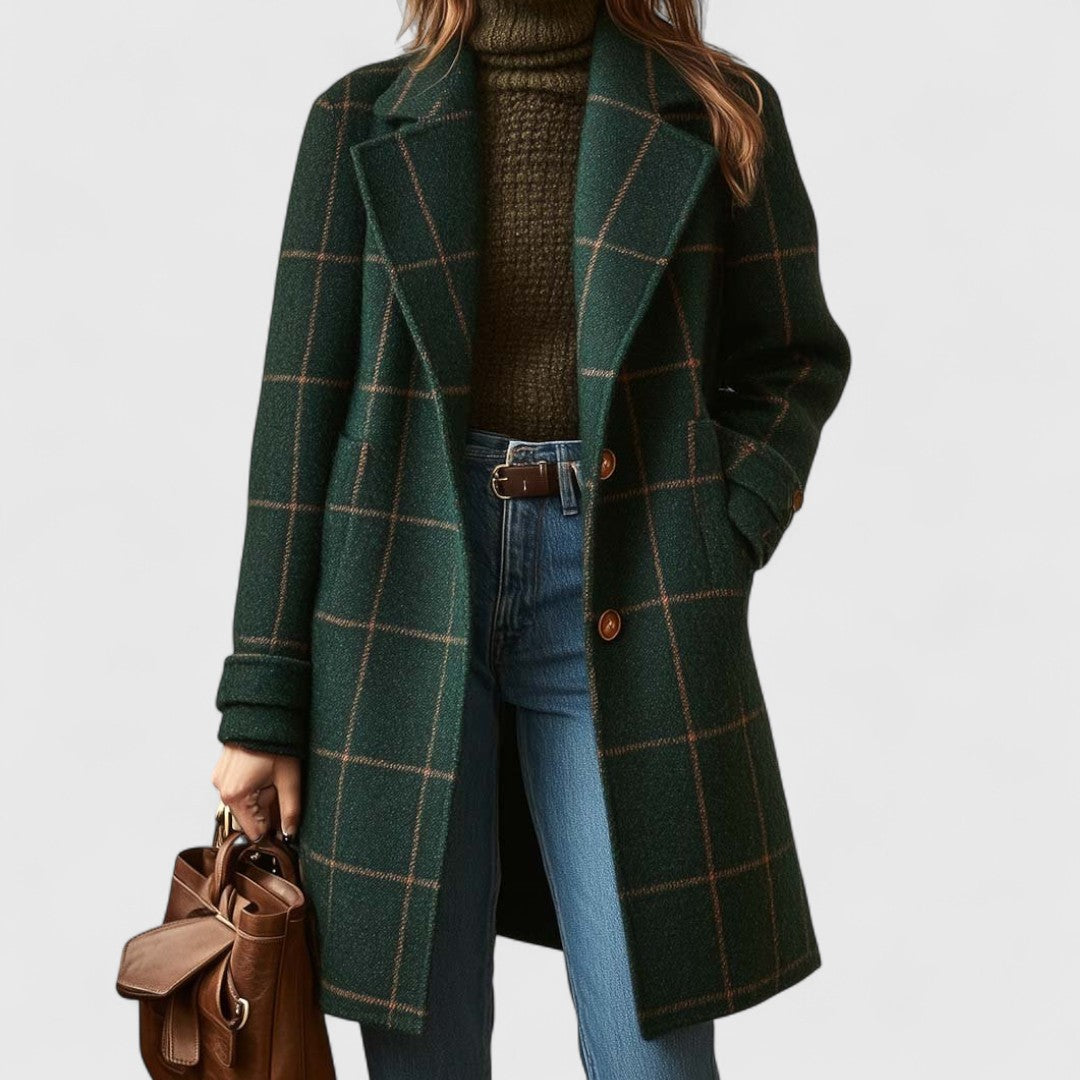 Fiona – Timeless Wool Check Coat for Everyday Comfort