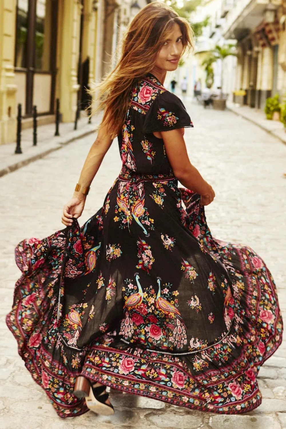 Mirabel - Women Black Boho Chic Floral Dress