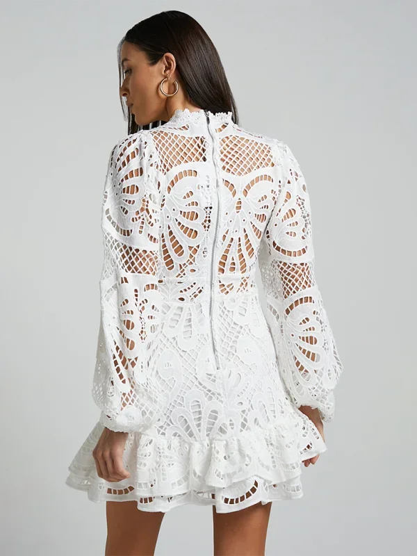 Stella - Women’s Long Sleeve Ruffled Lace Mini Dress